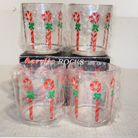 Vintage Acrylic Candy Cane Rocks Glasses Set of 4 Retro Holiday Drinkware 14oz - Picture 14 of 14
